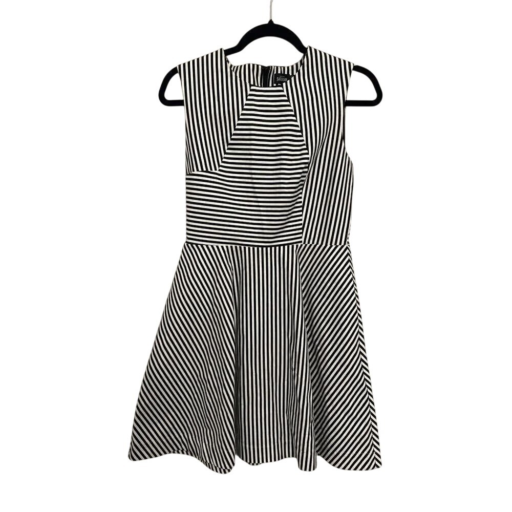 Kate Spade Saturday Womens Striped Fit and Flare Dress Black White Size 4